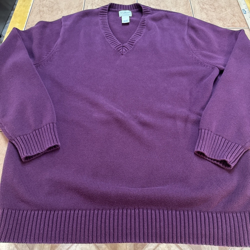 L.L Bean Sweater Sz XXLT Tall V-Neck Heavy Thick Cotton Cable-Knit Pullover